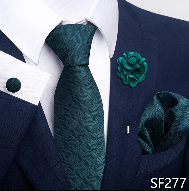 Luxury Mens Ties Floral Black Gold Ties Paisley NeckTie Pocket Square Cufflinks Brooch Set Men's Wedding Party Tie
