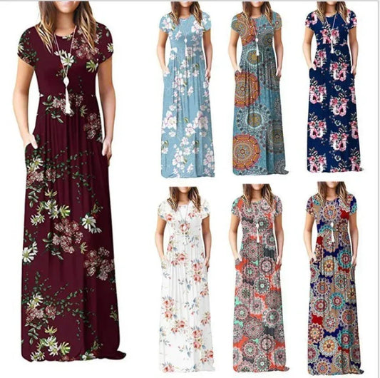 Spring Summer Boho Long Dress for Women Casual baratos Floral Fashion Print Clothing Elegantes Evening Dresses Vestidos de Mujer