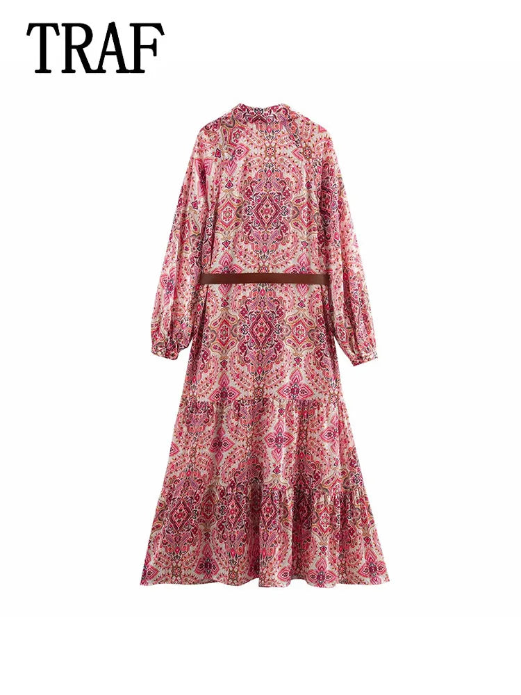 Womens Dresses Flower Print Elegant Long Dress Spring 2025 New Midi Dress Women Long Sleeve Evening Party Dresses