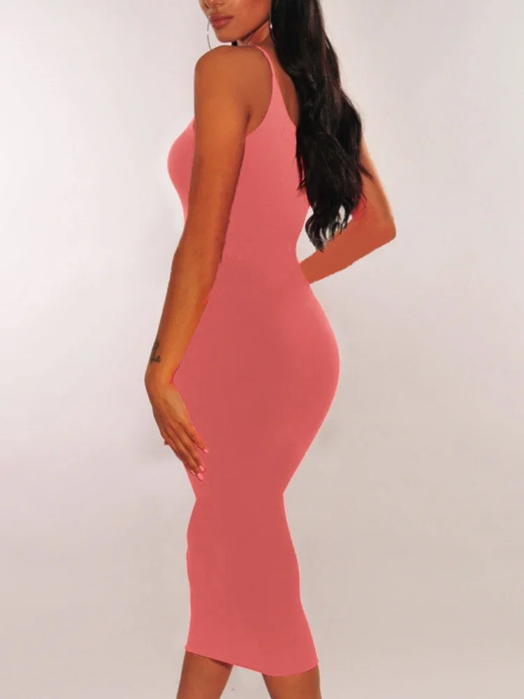 Sexy Wrap Chest Girdling Waist Long Bodycon Dress Women Spaghetti Strap Solid Color Skinny Dress Elegant Club Party Vestidos