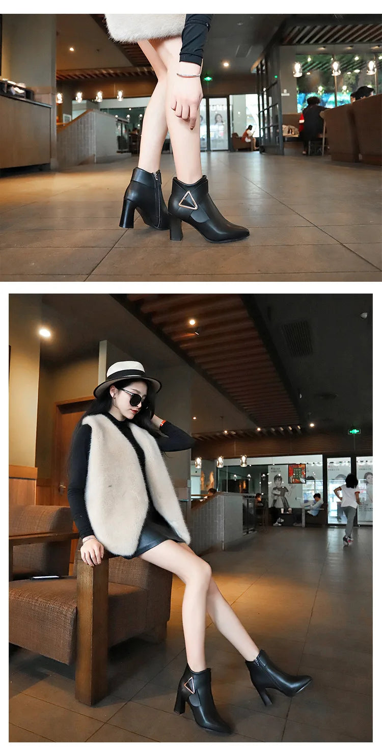 Women's Sexy Heels 2024 Autumn Winter Platform Buckle Pointed Ankle Boots Fashion High Quality Designer Women's Boot Botas Mujer
