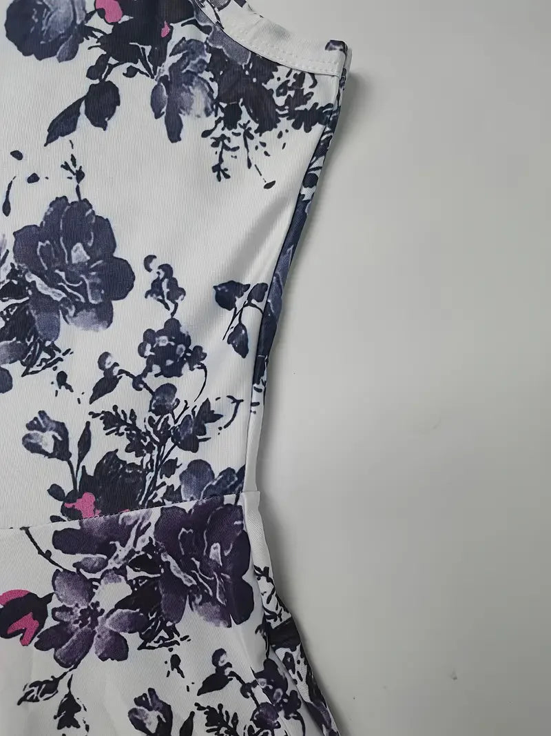 Spring and Summer Women's Digital Printing Short Sleeve Long Dress Round Neck Pullover Plaid Full Skirt Elegant Dress