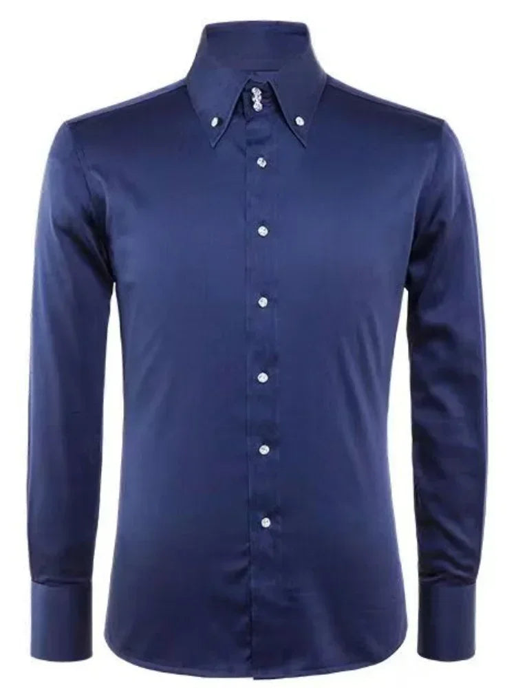 Men's Dress Shirt Autumn Spring Long Sleeve Business Blue Casual Shirts Female Coat Slim-fit Non-ironing Solid Color Black