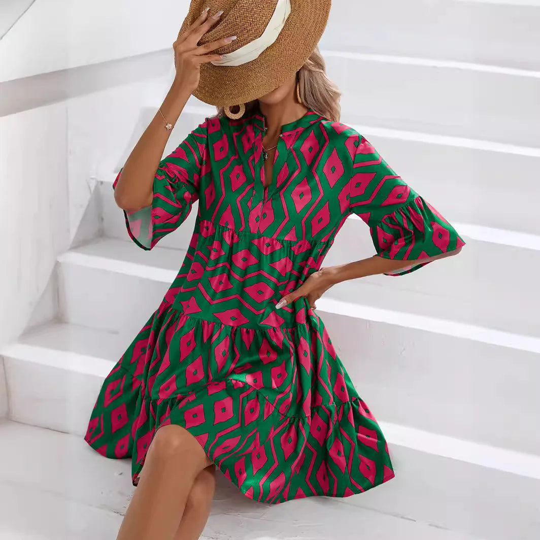 Women's Spring Summer Printed Dress Long Sleeve Flared Mid-Length Official Store Exclusive New Arrivals