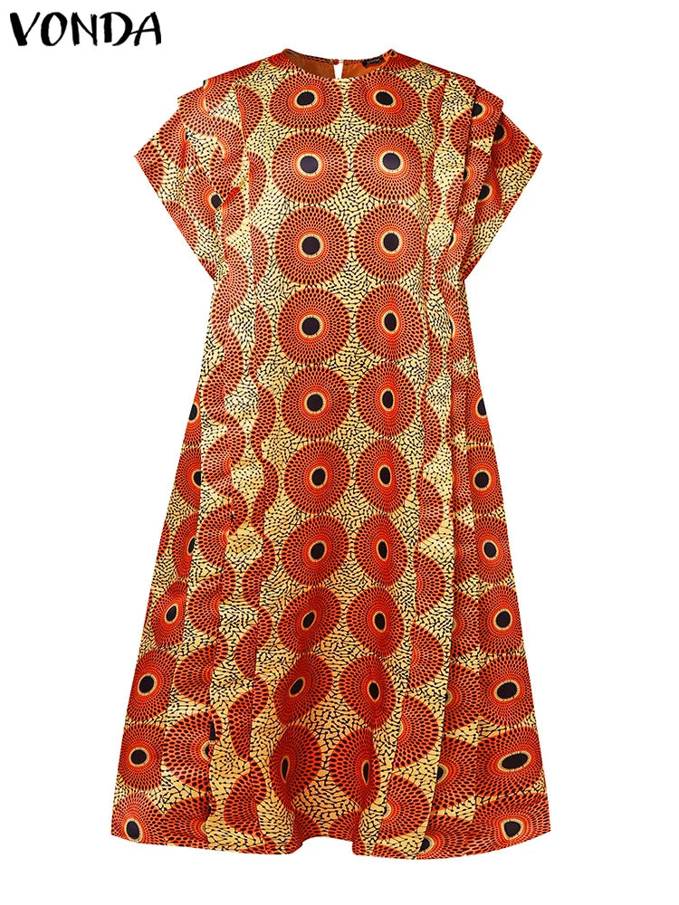 Plus Size 5XL VONDA Printed Women Maxi Long Dress 2025 Summer Sundress Bohemian Party Vestidos Casual Loose Robe Femme