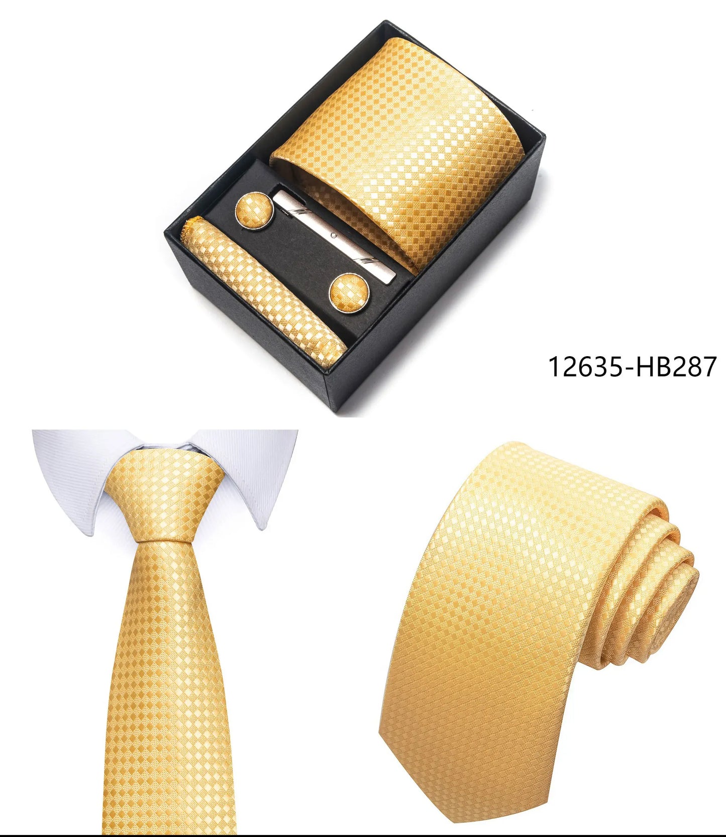 Luxury Brand 8 cm Tie Handkerchief Cufflink Clip Set For Men Wedding Gravata Suit Accessories Holiday Gift Box
