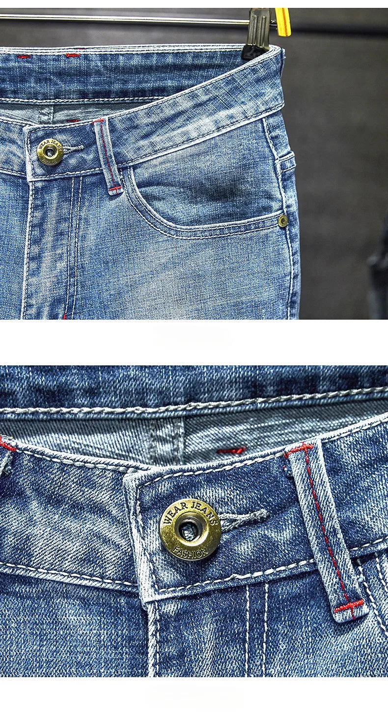 Men Stretch Slim Ripped Jeans Hip Hop Streetwear Korean Vintage Distressed Little Feet Pants Personality Male Trousers