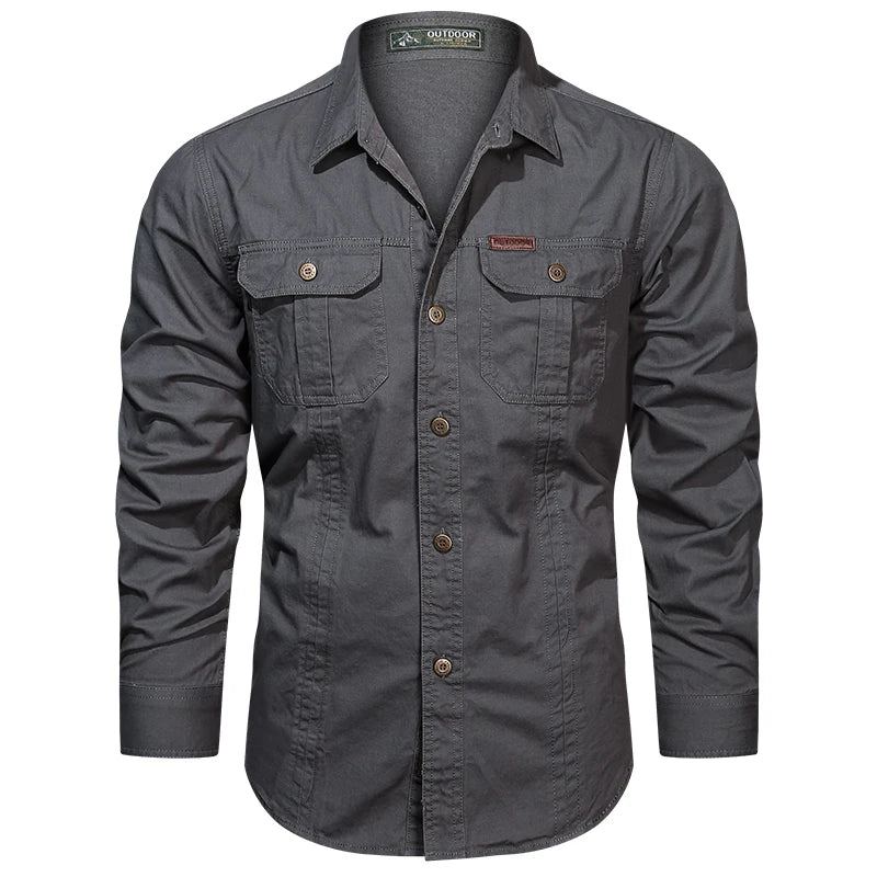 2024 Spring Cotton Cargo Shirt for Men Long Sleeve Multi-Pocket Shirts Outdoor Casual Colthing High Quality Militar Overshirt