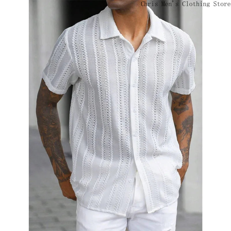Spring and Summer Men's Sexy Short-sleeved Shirt, Outdoor Leisure Beach Men's Top Shirt, Comfortable Breathable Shirt for Men