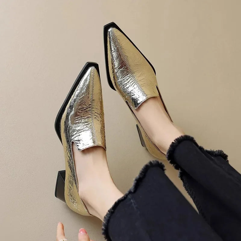 2025 Sapatos Femininas Women Light Weight European Stylish Elegant Black Square Heel Shoes Lady Casual Office Party Shoes