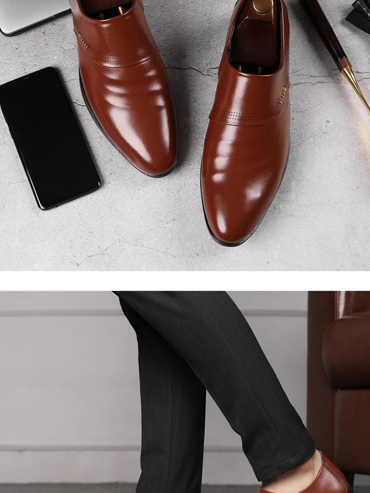 Zapatos Spring Men Leather Shoe Carved Business Formal Dress British Style Large Size Men Shoe Hollowed Out Perforated Men Shoes