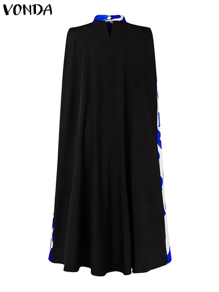 VONDA Women Elegant Printing Maxi Long Dress 2024 Casual Stand Collar Robes Bohemian Bat-wing Sleeve Party Vestidos Oversized