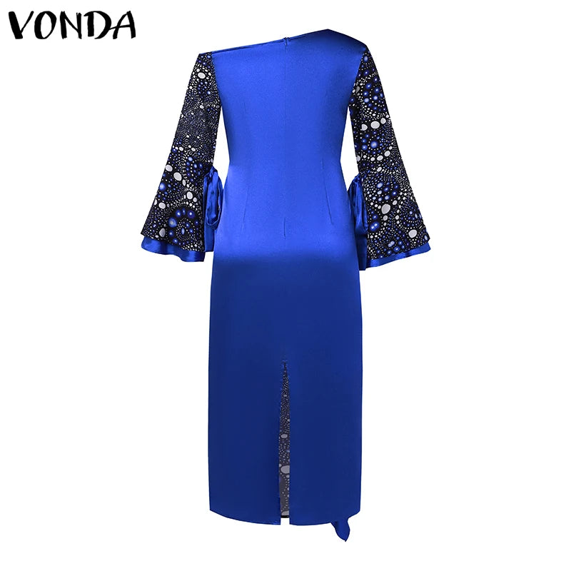 Plus Size 5XL VONDA Women One Off Sholuder Maxi Dress Bohemian Ruffled Printed Vestidos 2024 Fashion Casual Floor-Length Robe