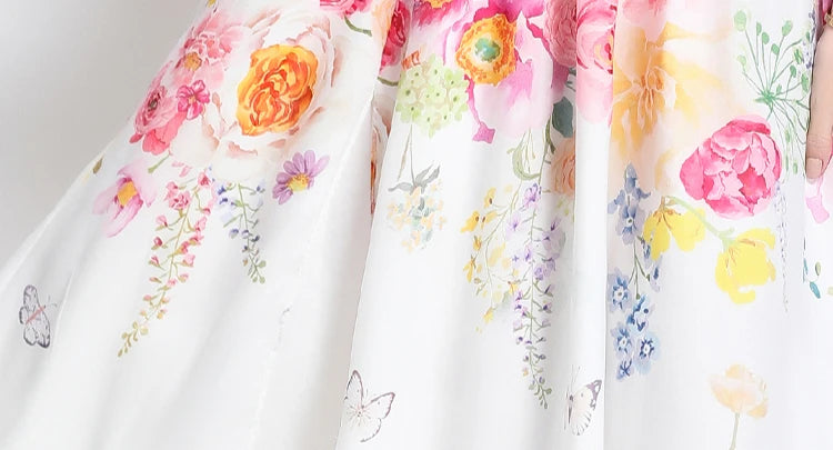 Summer French Floral Chiffon Dress Women Off Shoulder Slim High Quality Sheer Elastic Spring Vacation Print Ruffles Long Dresses