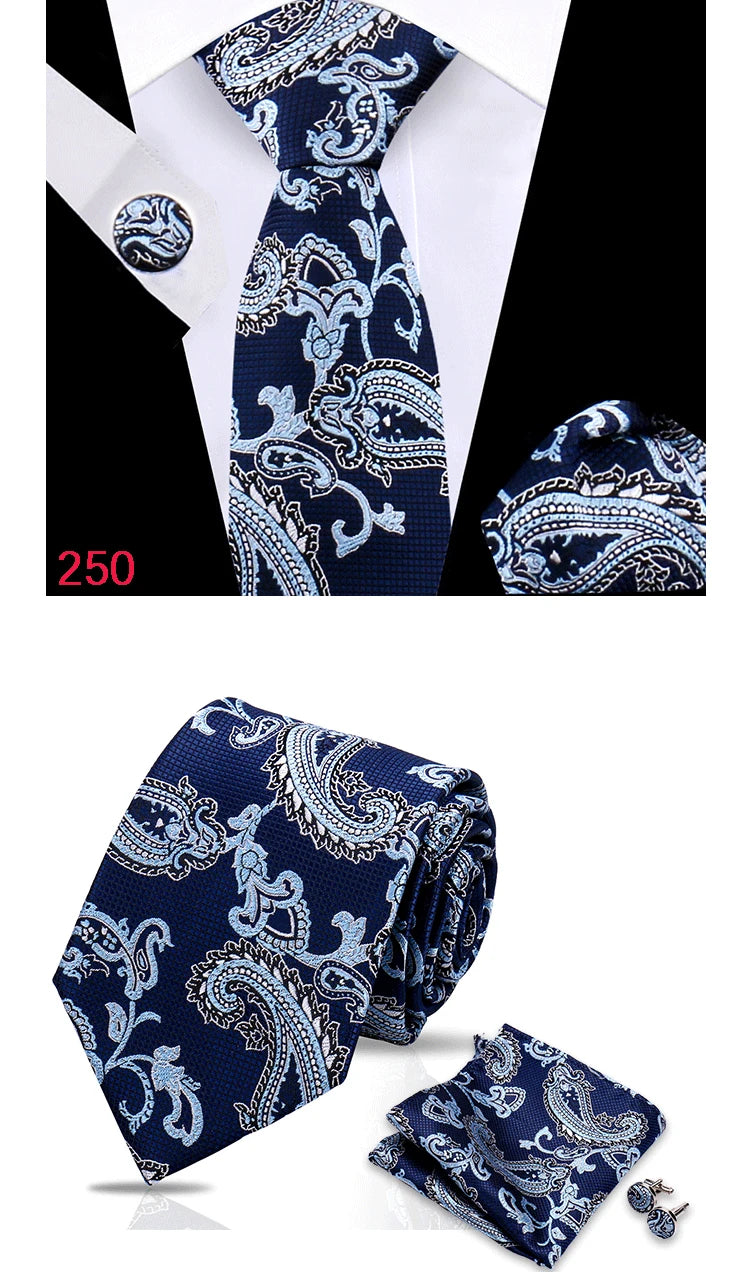 Luxury Plaid Tie For Mens Necktie Handkerchief Pocket Square Cufflinks Set Jacquard Woven Ties Wedding Business Accessories
