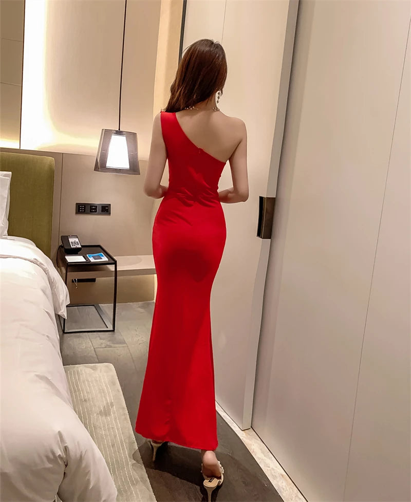 Spring Women Red Evening Party Dresses Short Sleeve V Neck Fit And Flare Long Maxi Summer Dress Lady Prom Gown Robe Longue Femme