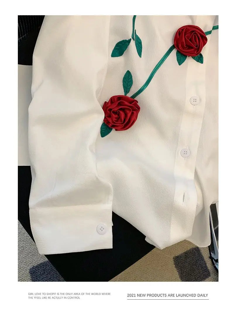 2023 New Spring and Autumn Fashionable Temperament Romantic Three-dimensional Rose Men's Casual Loose Design Sense Niche Shirt