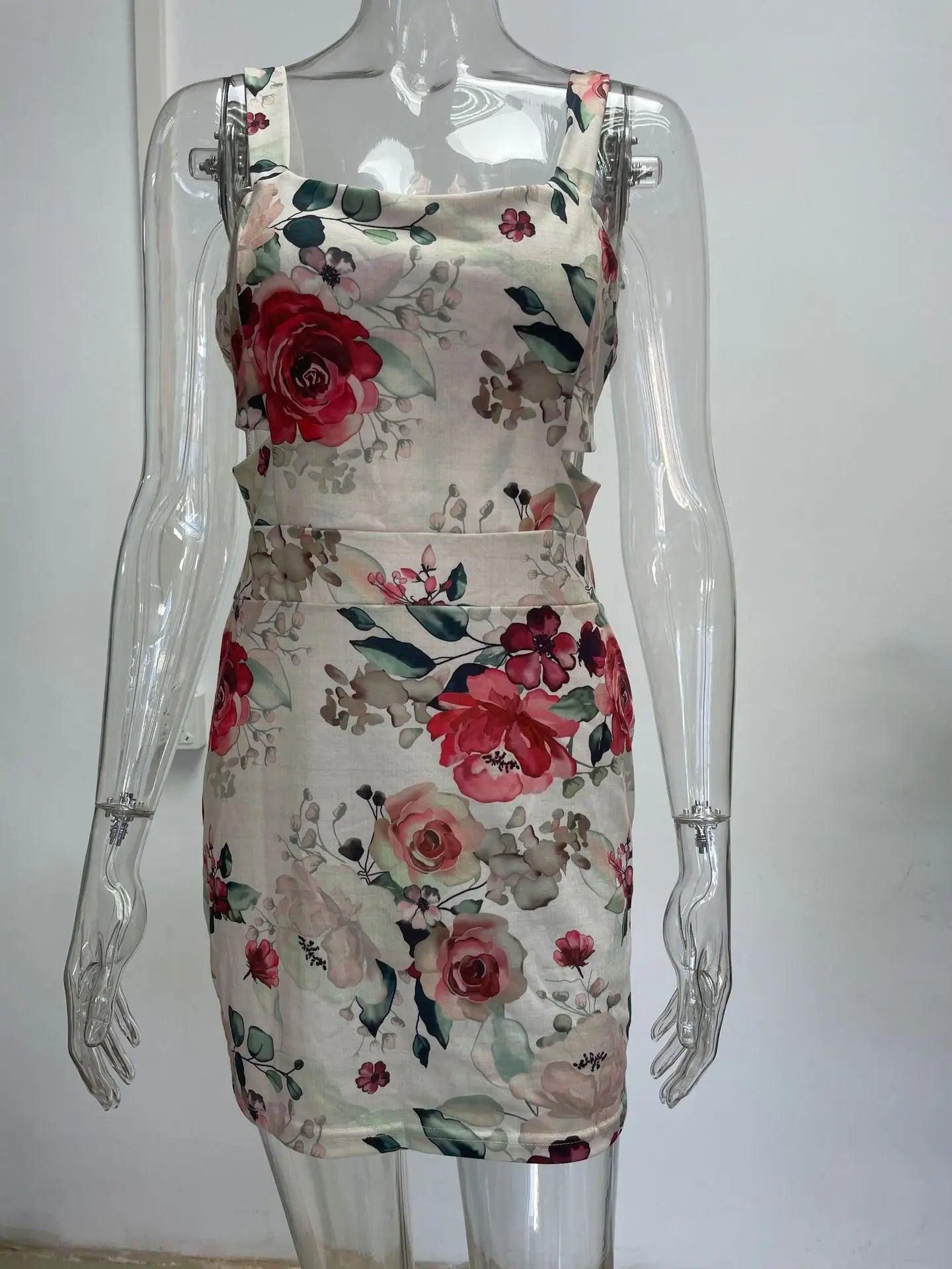 Spring Summer Printed Mini Dresses For Women Sleeveless Hollow Out Package Hip Slim Short Dress Fashion Night Club Party Vestido