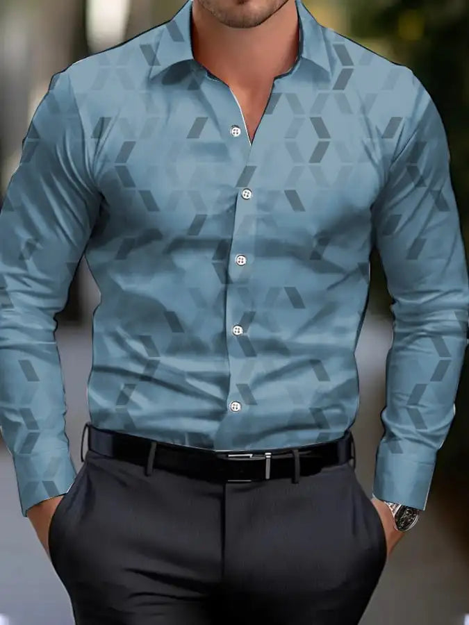 Men's shirt regular lapel shirt men's 3d printing triangle geometric printing casual street long sleeve fashion printed shirt