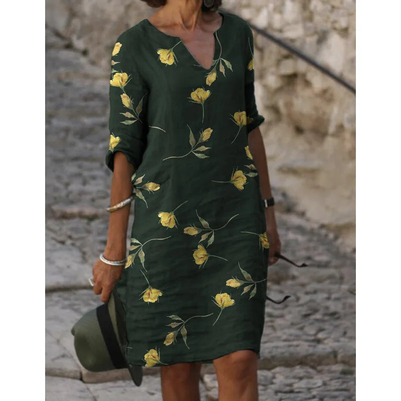 New Spring Women Loose Vintage Ruffles Dress Summer Large Big Printed Boho Casual Party Elegant Dresses