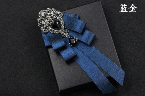 Fashion Handmade Bow Tie Wedding Collar Luxury Rhinestone Bowtie Necktie Brooch Pocket Towel Square Set Gift for Men Accessories