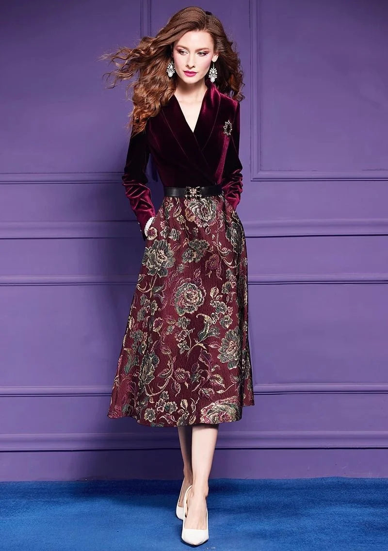 Spring Autumn Dress High End Women's Elegant Dresses Female Jacquard Gold Velvet Korean Slim Evening Party Female Maxi Vestidos