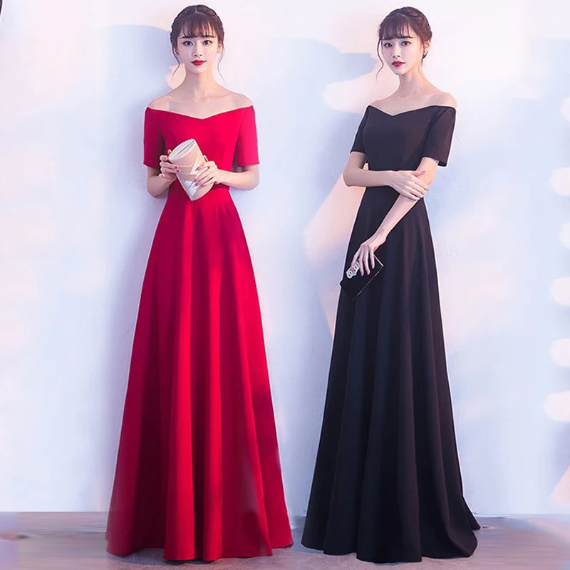 Spring Women Red Evening Party Dresses Short Sleeve V Neck Fit And Flare Long Maxi Summer Dress Lady Prom Gown Robe Longue Femme
