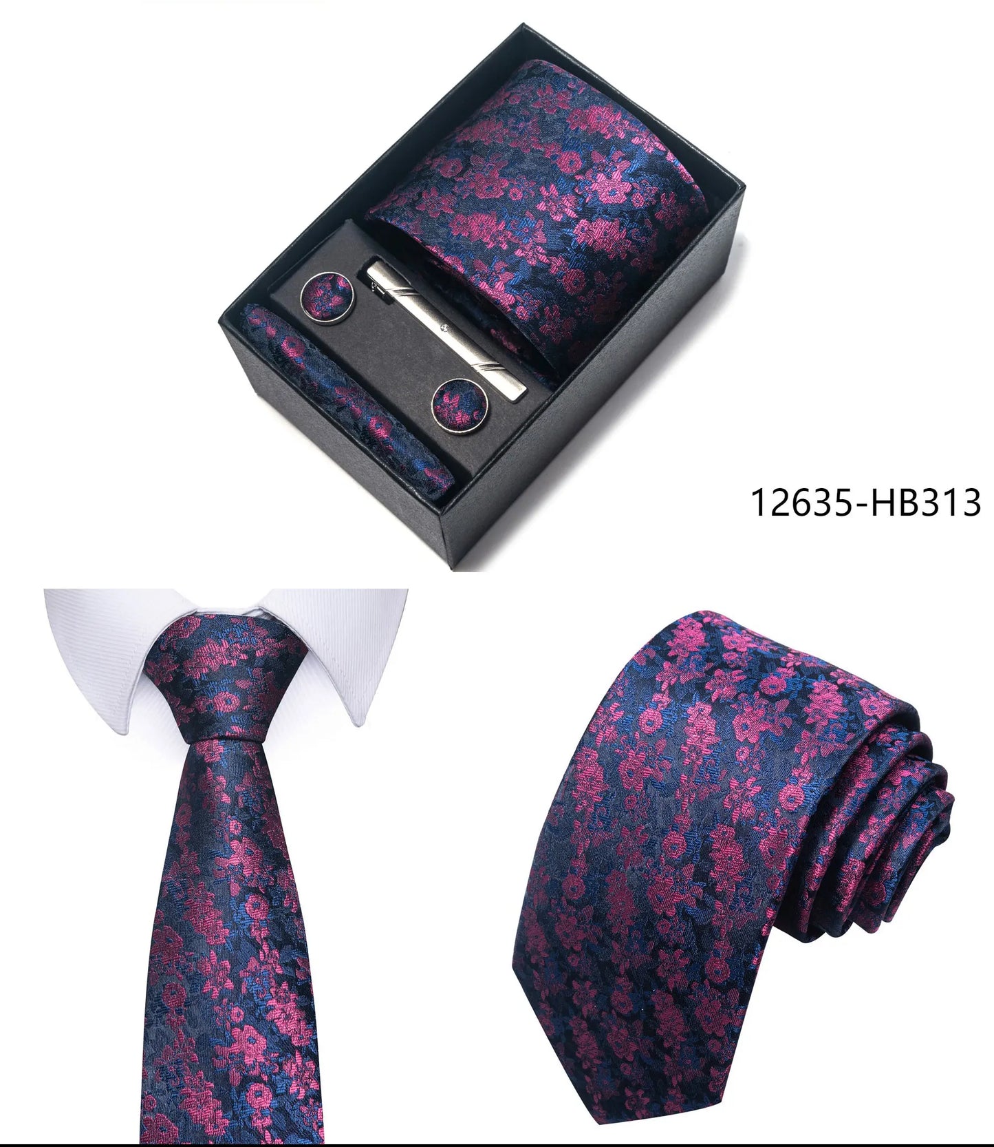 Luxury Brand 8 cm Tie Handkerchief Cufflink Clip Set For Men Wedding Gravata Suit Accessories Holiday Gift Box