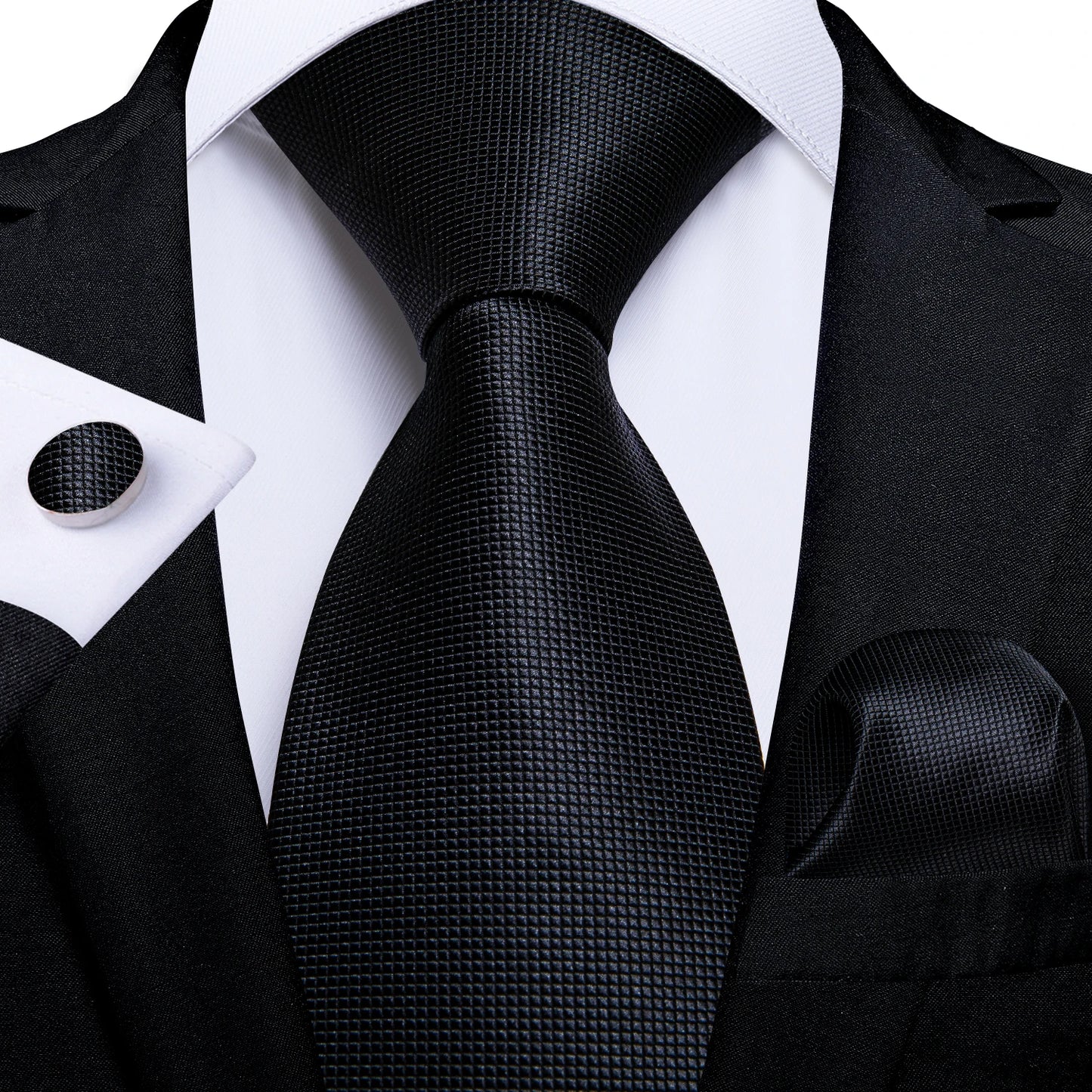 Men's Ties Solid Pink Blue Green Purple Wedding Party Accessories Groom Necktie Handkerchief Cufflinks Gift for Husband