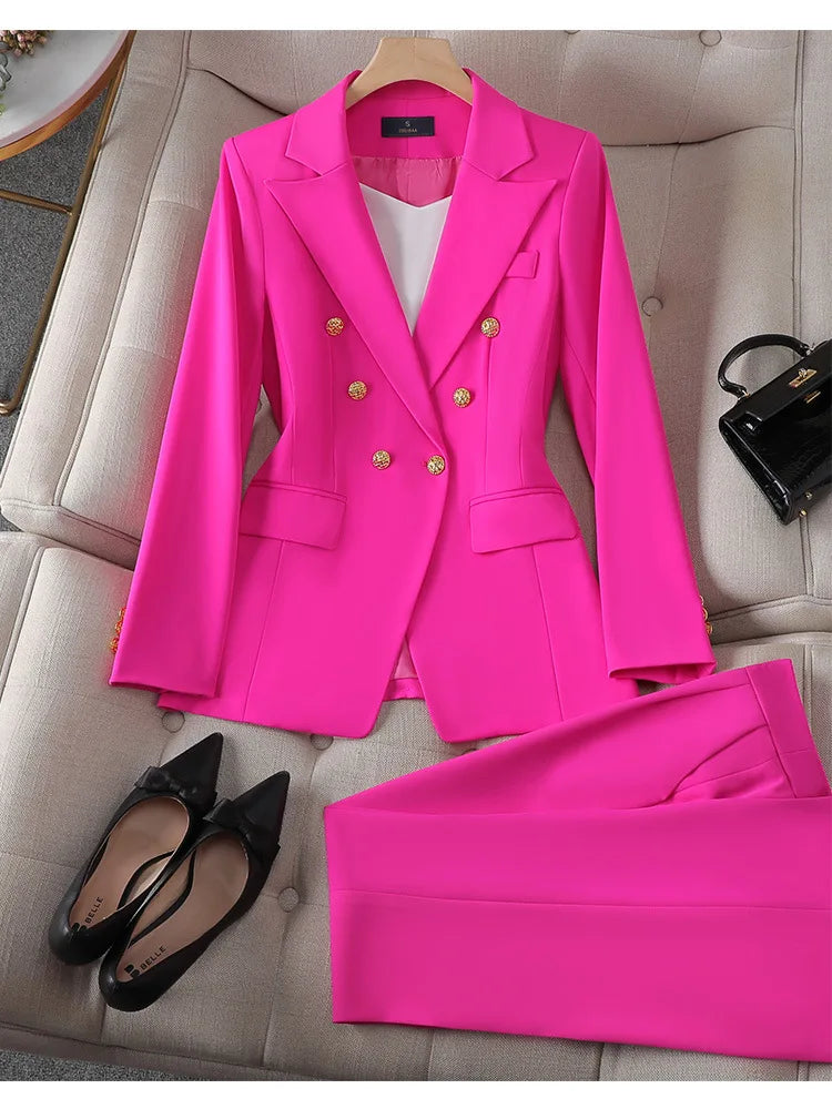 Yitimuceng Elegant Office Ladies Two Piece Sets Womens Outifits 2023 Double Breasted Long Sleeve Blazers Loose Casual Pant Suits