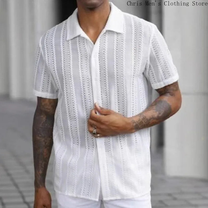 Spring and Summer Men's Sexy Short-sleeved Shirt, Outdoor Leisure Beach Men's Top Shirt, Comfortable Breathable Shirt for Men