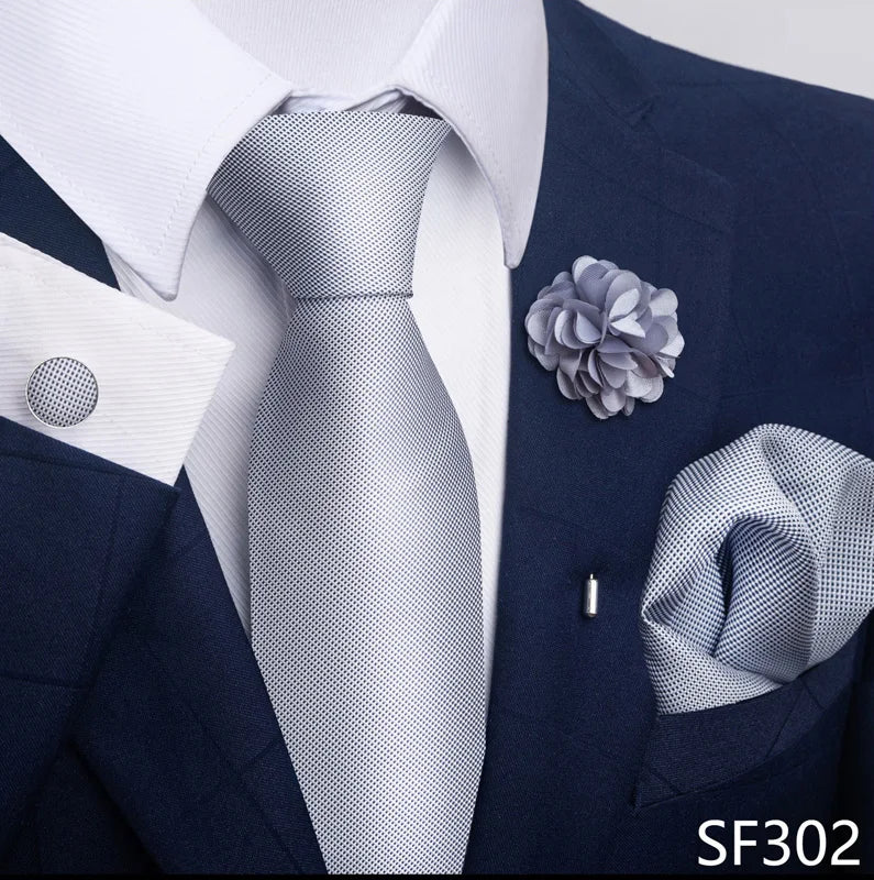 Luxury Mens Ties Floral Black Gold Ties Paisley NeckTie Pocket Square Cufflinks Brooch Set Men's Wedding Party Tie