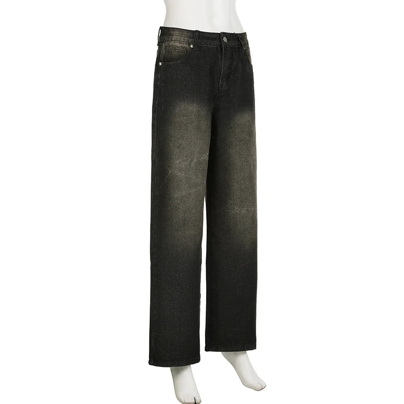 Darlingaga Streetwear Grunge Baggy Jeans Women Vintage Distressed Straight Leg Y2K Denim Pants 90s Aesthetic Outfits Washed Chic