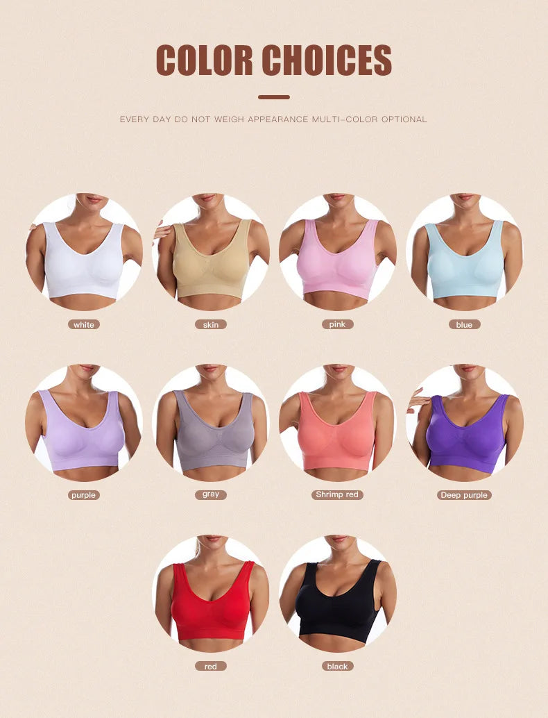 Women Sexy Bra Plus Size Seamless Breathable Brassiere Wire Free Bralette Underwear Comfortable Active Padded Brassiere Crop Top