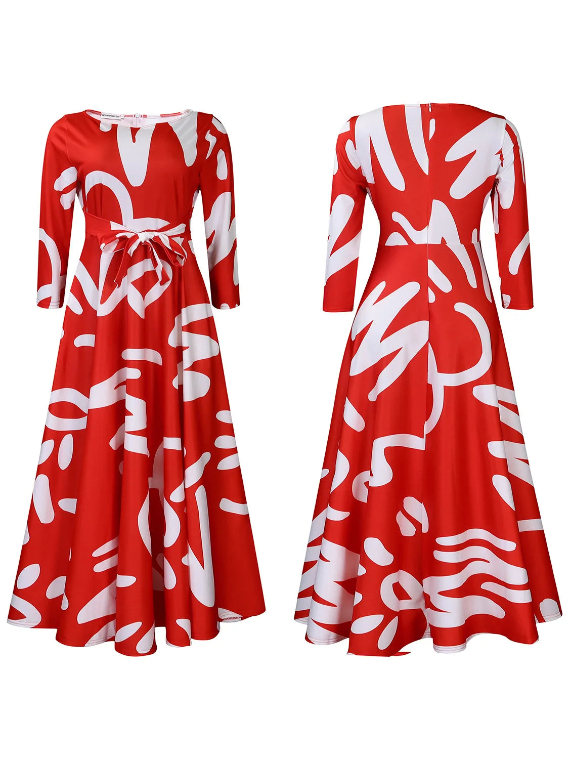 Women's 2024 Autumn New Style Fashionable Elegant Temperament Fashionable Printed Strap Waist Large Skirt Large Size Dress
