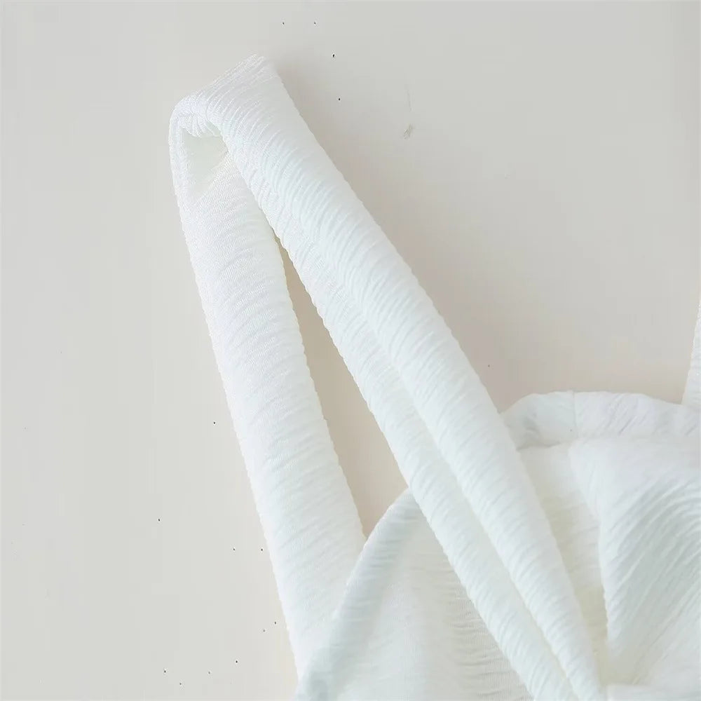 2025 Spring Women's High Street Sexy White Off-the-shoulder Halter Pleated Floor-length Dress Fashion Sleeveless Loose Dress
