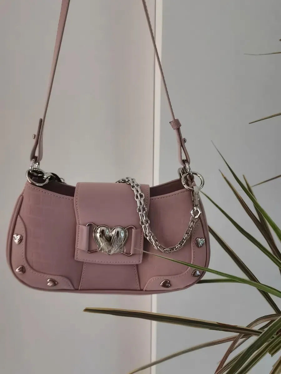 New Fashion Shoulder Bag 2025 PU Bags for Women Sweet Cool Subculture Pink Crossbody Bag сумка Bolsas