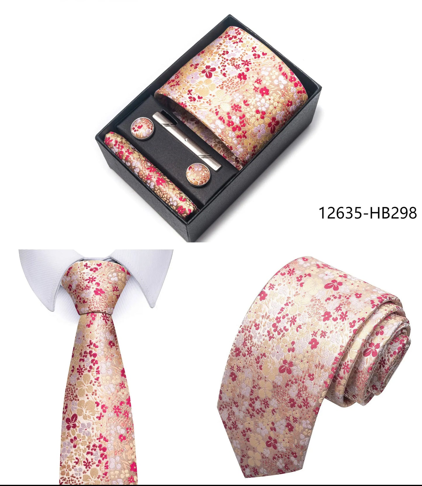 Luxury Brand 8 cm Tie Handkerchief Cufflink Clip Set For Men Wedding Gravata Suit Accessories Holiday Gift Box
