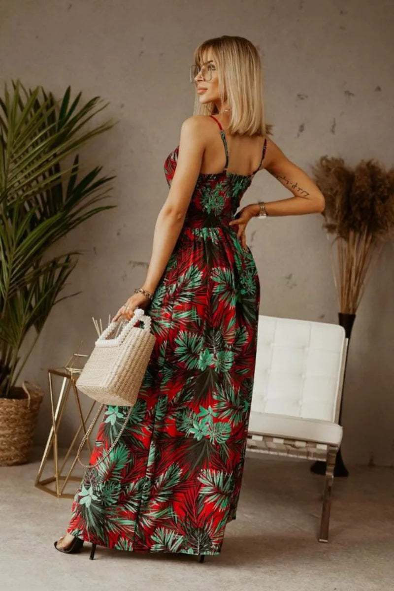 Spring Summer Elegant Women Corset Bohemian Dress Sexy New 2024 Fashion Strap V Neck High Waist Print Long Vacation Dress