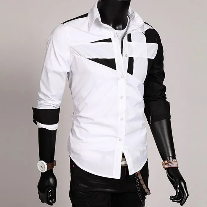 Wholesale 2021 Fashion Spring Summer Casual Business Men\'s Irregular Patchwork Camisa Masculina Slim Long Sleeve Dress Shirts