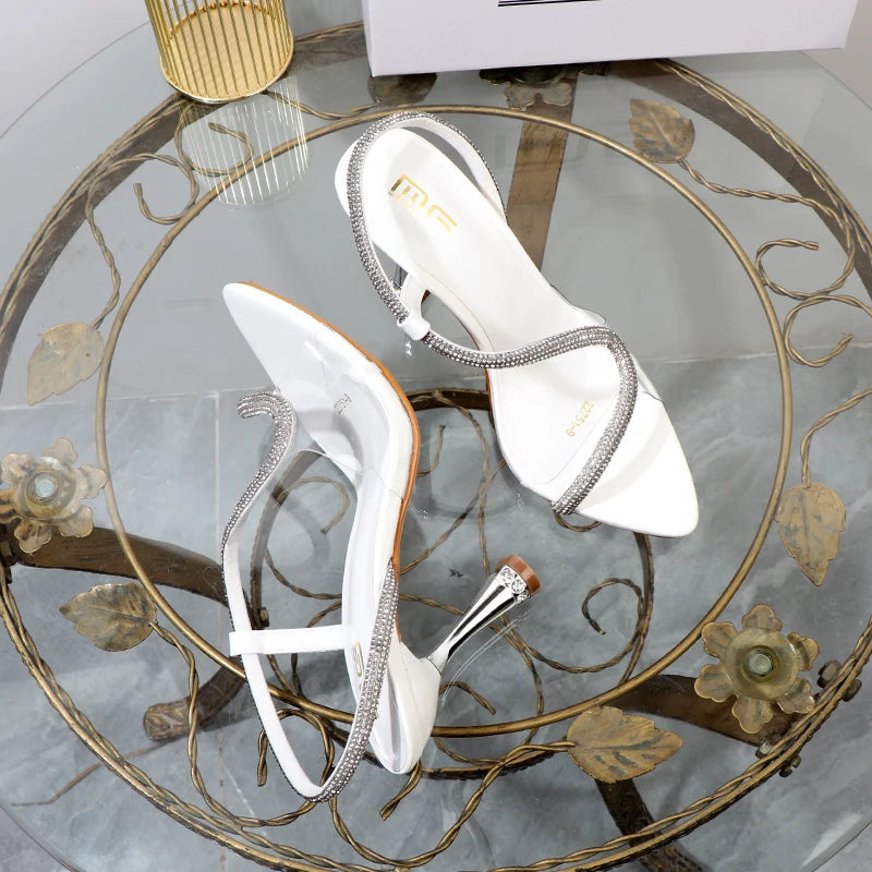 elegant woman heeled shoes sandals in autumn 2023 pointed rhinestones with stiletto heels transparent belts to wear women shoes