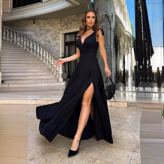 Spring Summer Elegant Women's Casual Dress 2024 New Fashion Evening Party Sexy V-neck Long Off Shoulder Women's Prom Dresses
