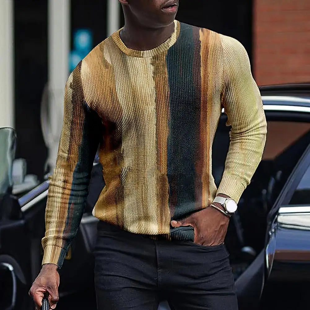 Practical Men Sport Shirts Stylish Anti-deform Men Sweater Patchwork Long Sleeve Pullover Sweater