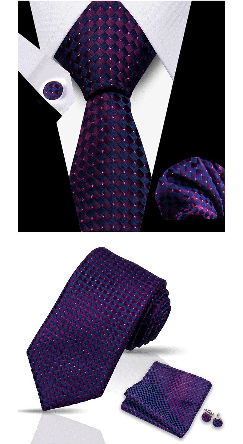 Tie For Men Classic Plaid Handkerchiefs Red Necktie Cufflinks For Men Blouse Business Wedding Accessories Women Collar Man Gift