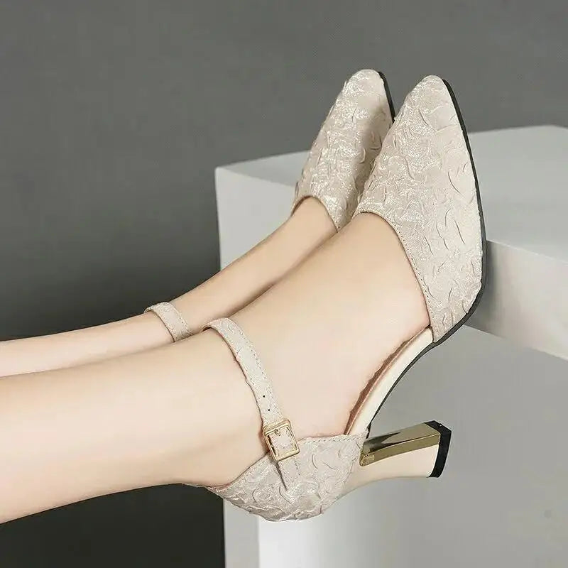 Women Cute Pointed Toe Black Buckle Strap High Heel Shoes Lady Casual Red Comfort Summer Stiletto Heels for Office & Party G6006