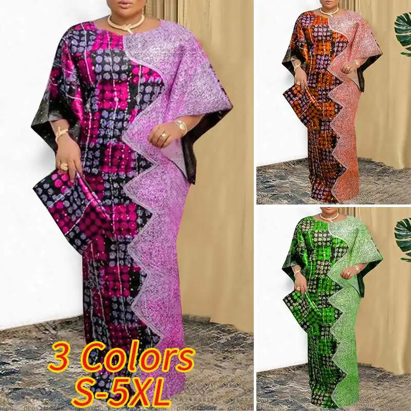 VONDA Women Summer Maxi Dress 2025 Vintage 3/4 Sleeve Printing Sundress Beach Robe Bohemian Bat-wing Sleeve Vestidos Polyester