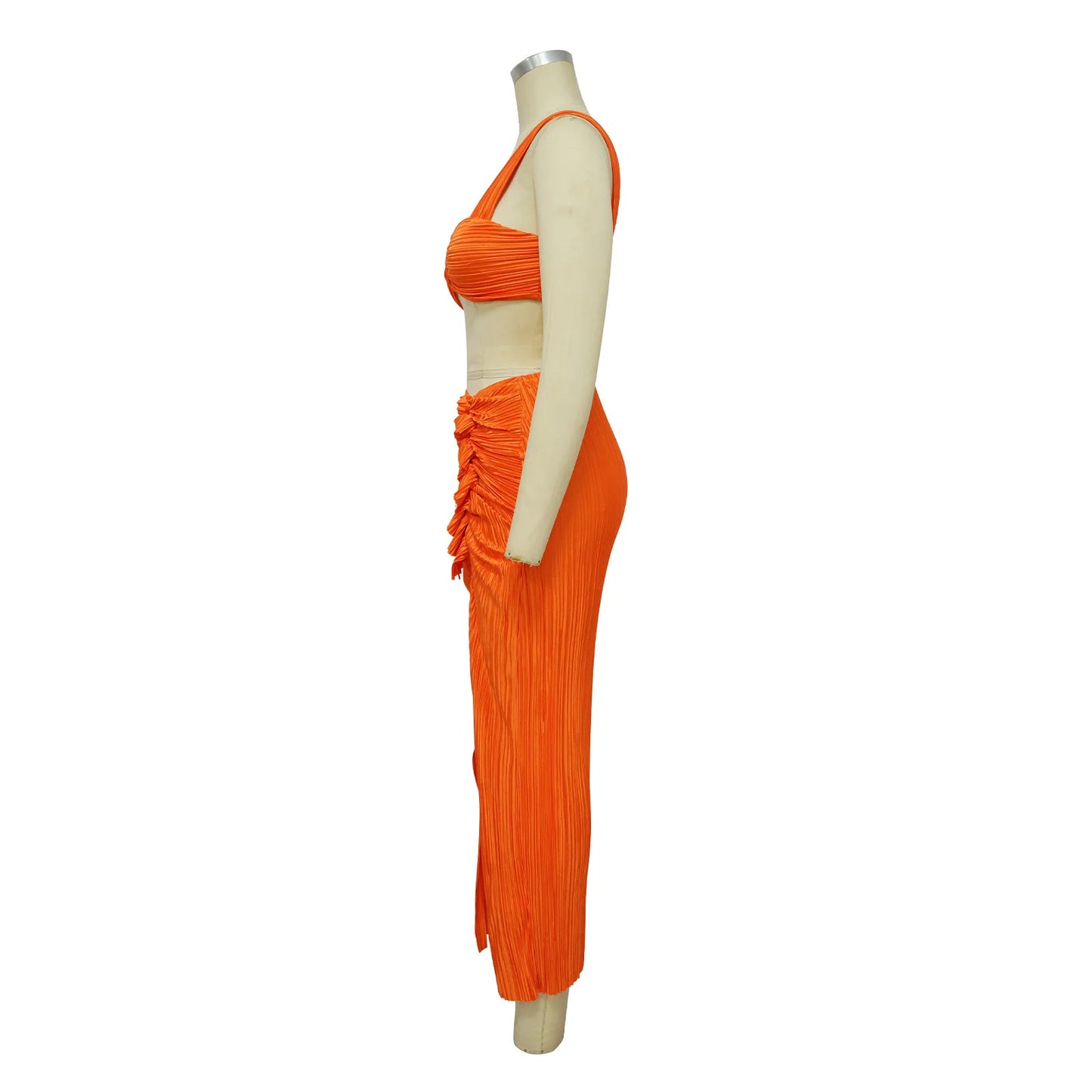 Summer Dresses for Women Two Pieces Set Sexy Backless Halter Top and High Waist Side Slit Pleated Skirt Matching Lady Streetwear