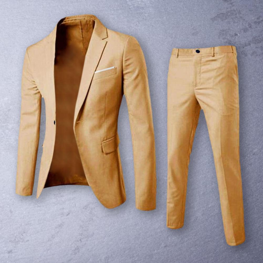 Formal Suit 2 Pieces Blazer Pants Korean Style Solid Color Single-breasted Spring Autumn Buttons Formal Suit Wedding Groom Suit