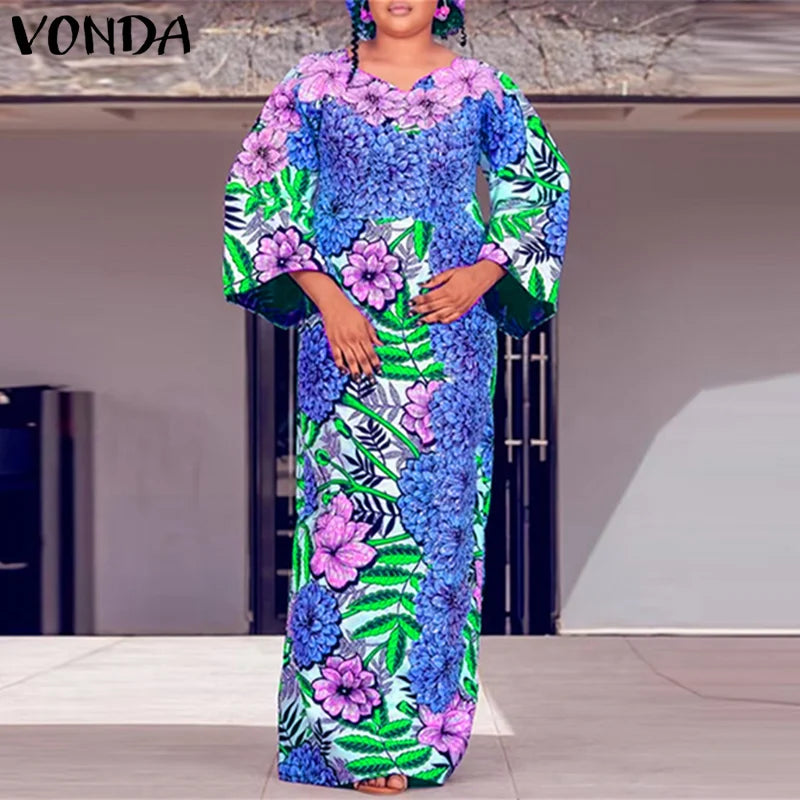 VONDA Bohemian Maxi Dress 2024 Elegant Floral Print Sundress Women Long Sleeve Casual Vestidos Holiday Casual Robe Oversized
