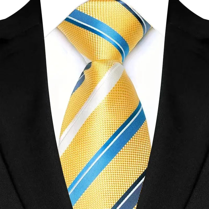 Luxury 8CM Mens Necktie Yellow Color Dot Stripes Solid Ties For Man Groom Jacquard Woven Neck Tie For Business Wedding Party